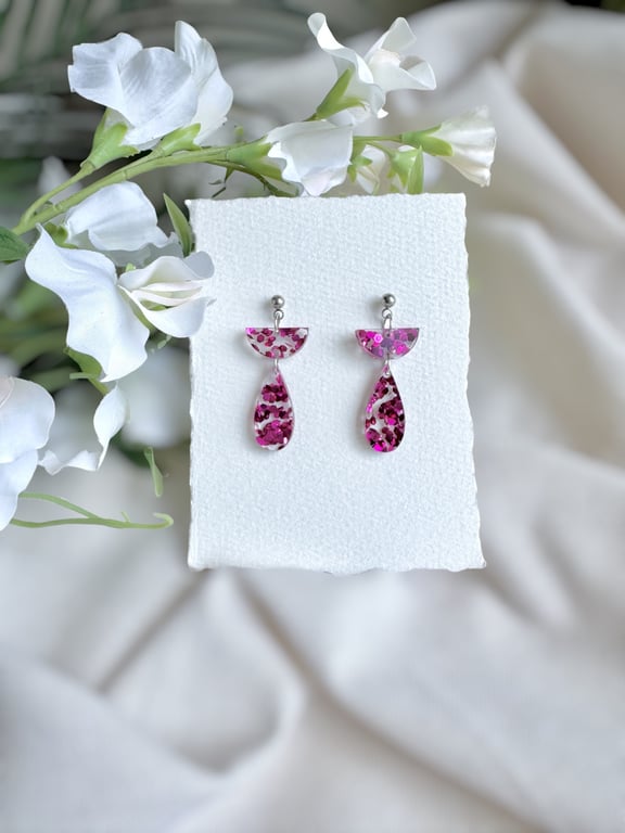 Magenta Confetti Acrylic Elegant Drop Earrings