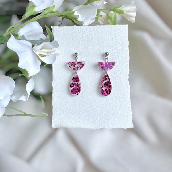 Magenta Confetti Acrylic Elegant Drop Earrings