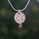 Textured Silver and Pink Tourmaline Necklace