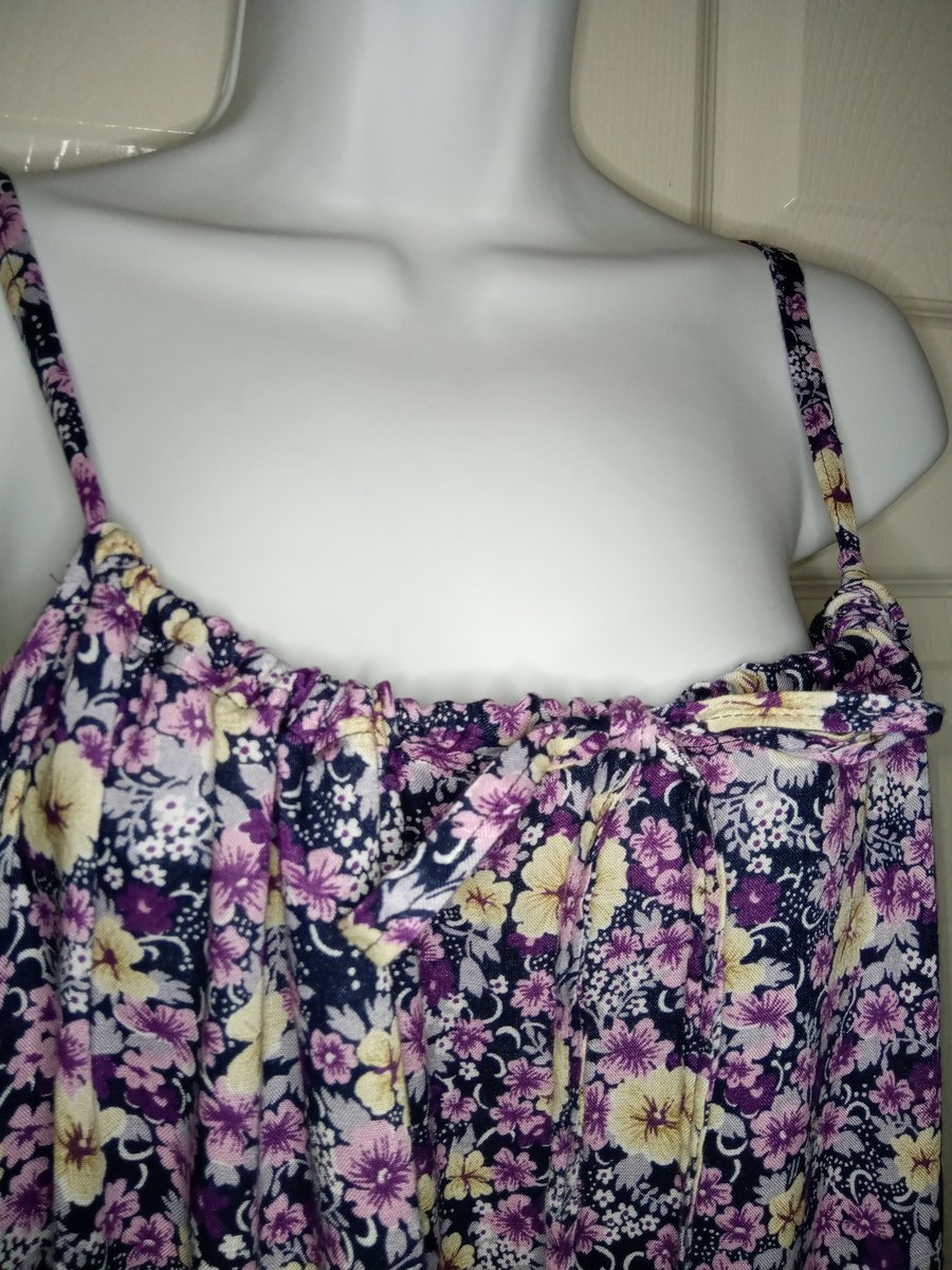 Purple floral dress upcycled drawstring adjustable