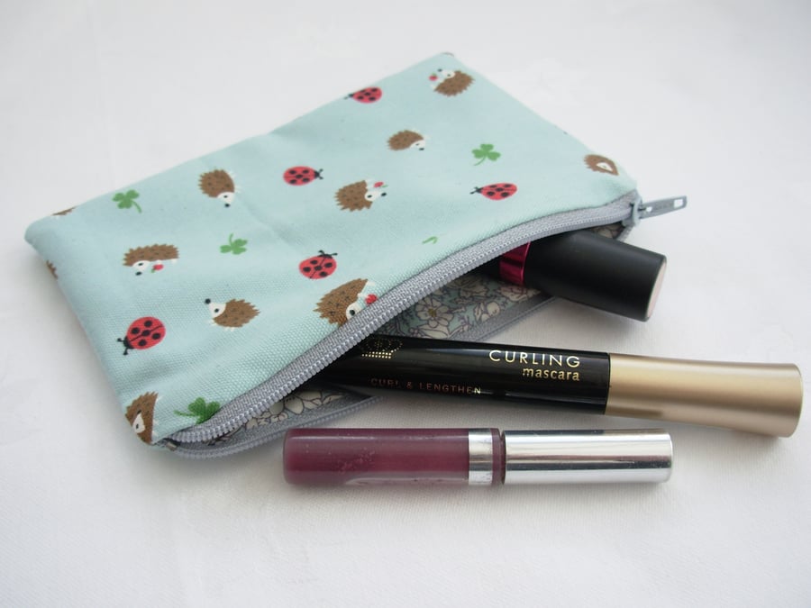 Make up Bag - Blue with Hedgehogs and Ladybirds