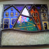 Teeny Tiny Snowy Winter Village (blue house), Stained Glass Panel