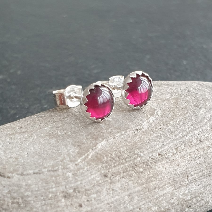 Garnet stud earrings, January birthstone earrings, Red gemstone