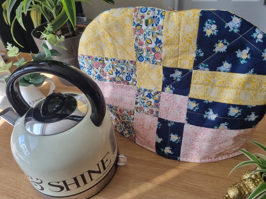 Large quilted patchwork tea cosy, Liberty fabric,