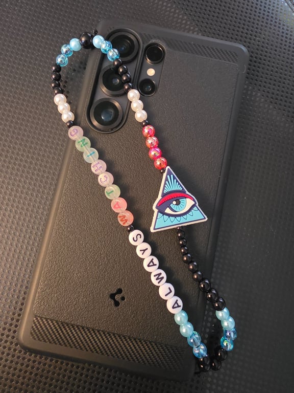 All Seeing Eye Phone Charm Strap, Evil Eye Beaded Wrist Strap, Gothic Aesthetic