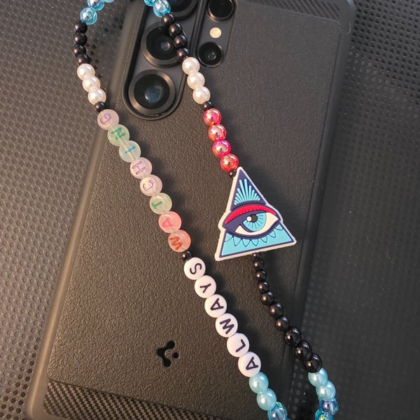 All Seeing Eye Phone Charm Strap, Evil Eye Beaded Wrist Strap, Gothic Aesthetic