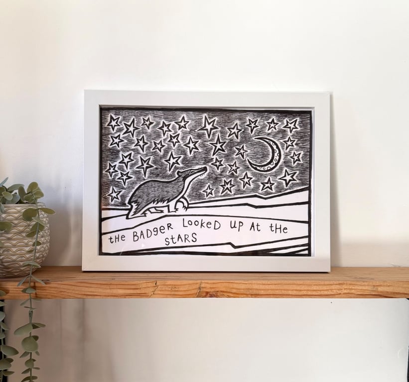 Badger and Stars Giclee Print, Whimsical Art Illustrations, Cute Home Decor