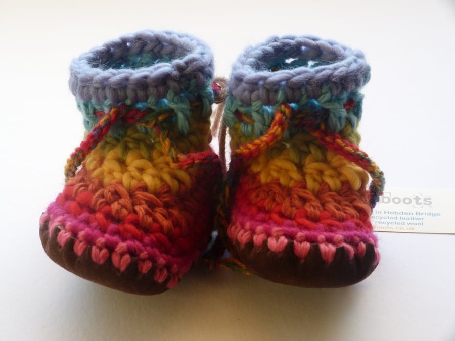 Wool & leather baby boots - Rainbow stripe - 12-18 months