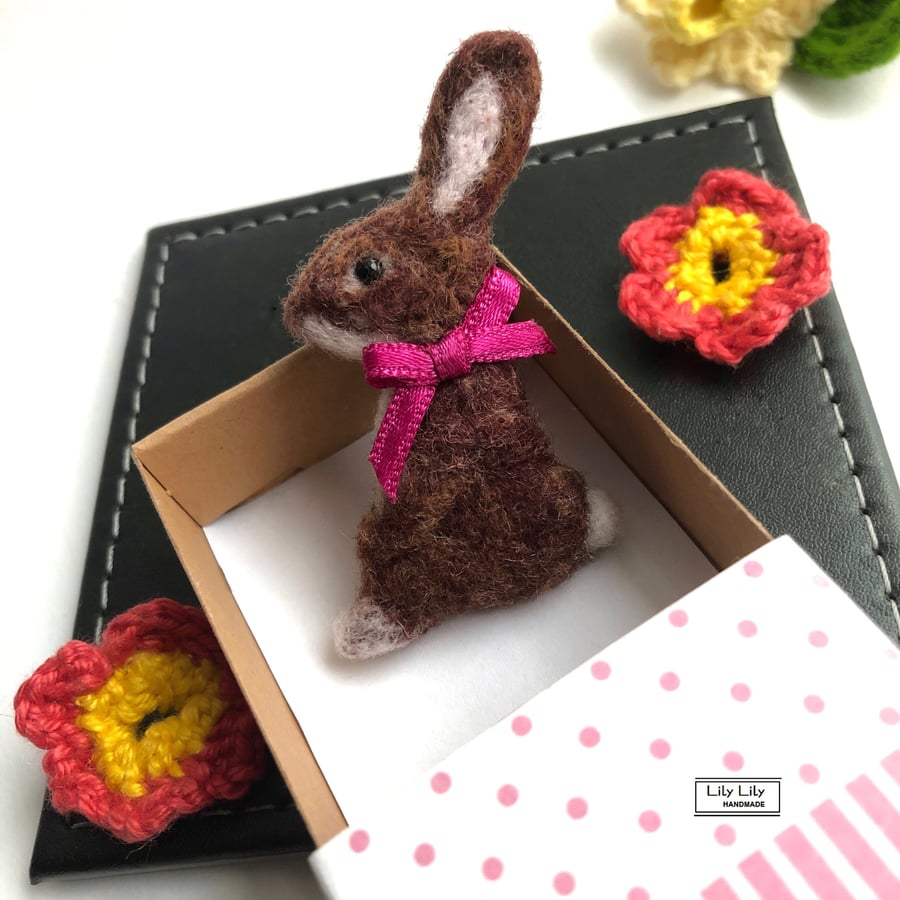 Rabbit brooch, Brown, needle felted by Lily Lily Handmade