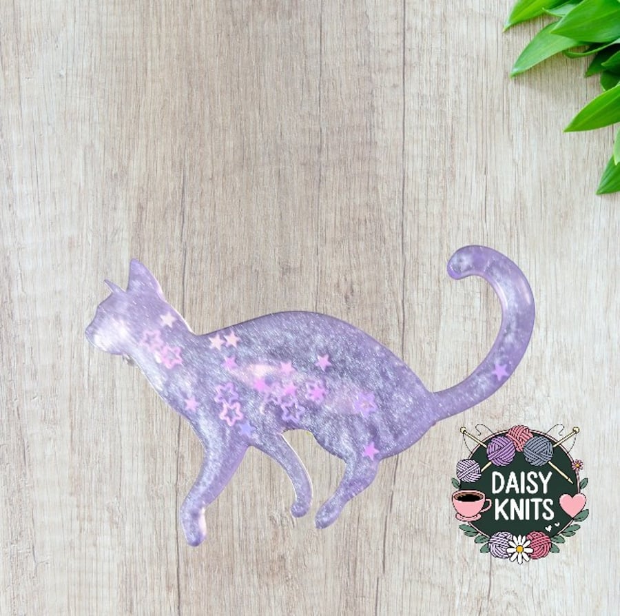 Handmade Sparkly Cat Brooch – Eco Epoxy Resin