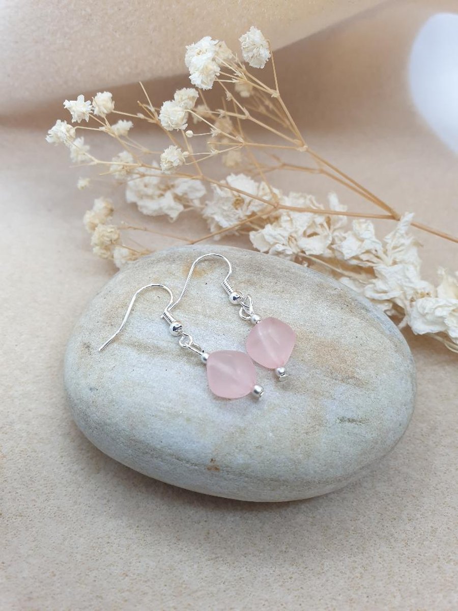  light pink faux seaglass bead earrings silver plated earrings BOHO style