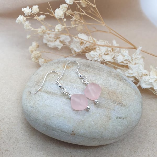  light pink faux seaglass bead earrings silver plated earrings BOHO style