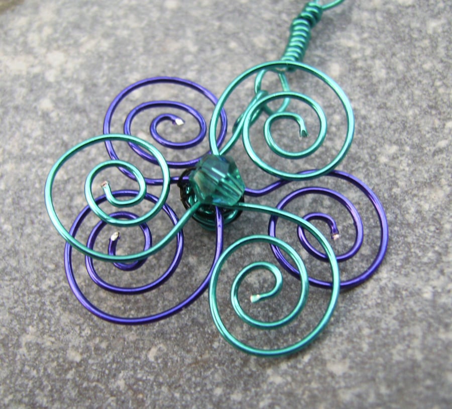 Spiral Wire Flower Pendant Necklace 