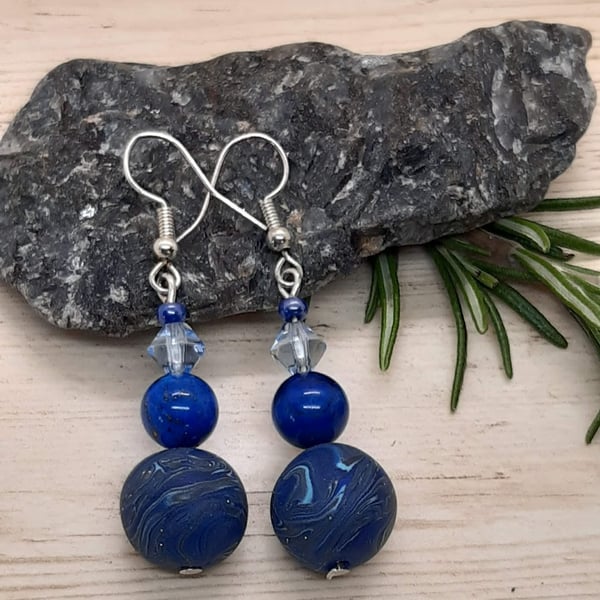 Sparkly blue dangly earrings