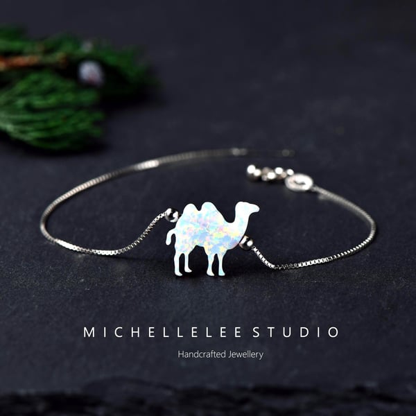White Fire Opal Camel Bracelet With 925 Sterling Silver Chain