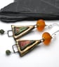 orange and green glass and ceramic earrings