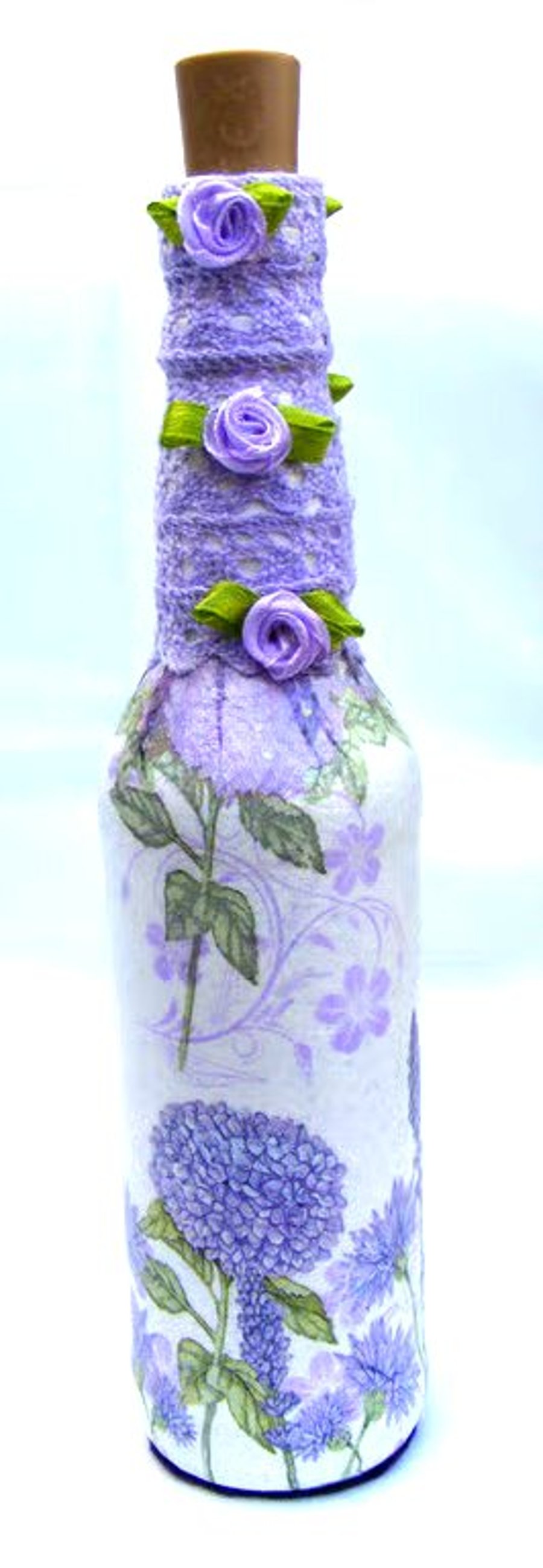 Upcycled decoupaged lilac floral glass lamp