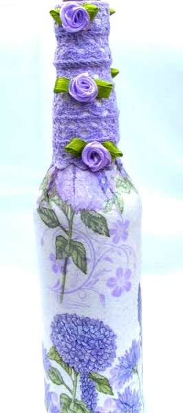 Upcycled decoupaged lilac floral glass lamp