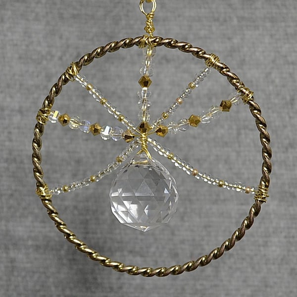 Gold Upcycled Bangle Window Decoration-Suncatcher with Gold and Clear Beads