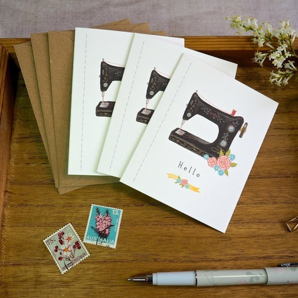 Set of 3 Sewing Machine Mini Notecards 