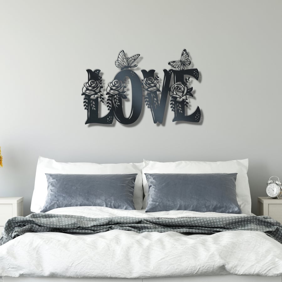 Love and Roses - Metal Wall Art, Roses and Butterflies Metal Wall Art, Love Insp