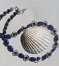Blue Jade & Blue Goldstone (Sandstone) Gemstone Silver Heart Beaded Necklace