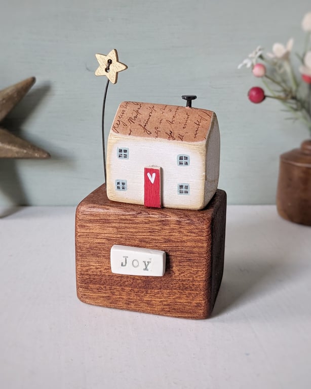 Little Wooden Christmas Cottage with Star 'Joy'