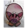Pig Suncatcher Stained Glass Handmade Pink Piggy