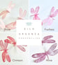 Hand printed Organza Dragonflies in pink and red shades