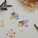 Sterling Silver Dragonfly Charm Cluster Earrings, Whimsical Colourful Jewellery