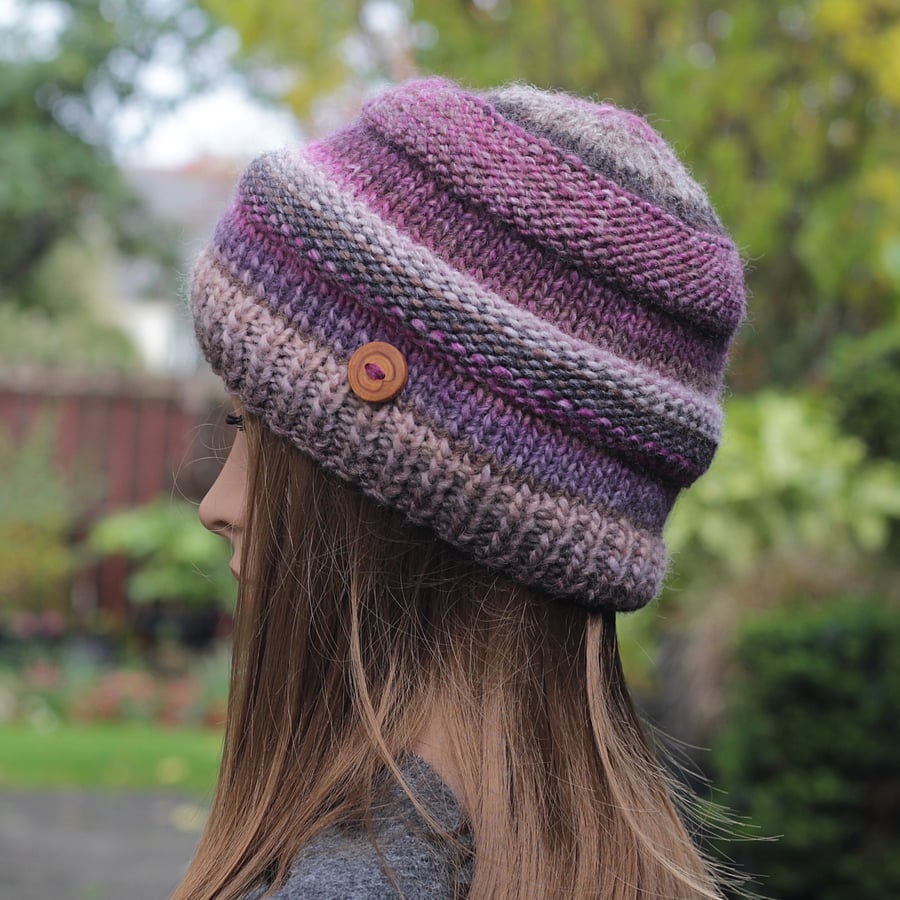 HAT knitted purple mix, winter hat, beanie cap, women's gift, UK