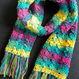 Hand Crocheted Multi-Coloured Chunky Scarf