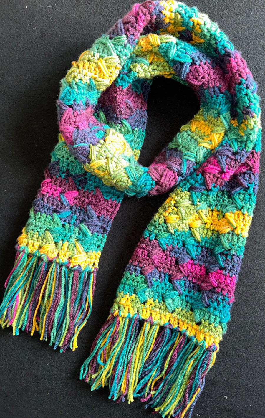 Hand Crocheted Multi-Coloured Chunky Scarf