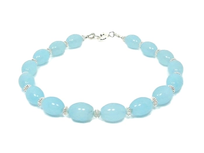 Slim Aqua Blue Amazonite Oval Beads Bracelet With Sterling Silver
