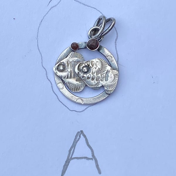 Thames garnet fish porthole pendant