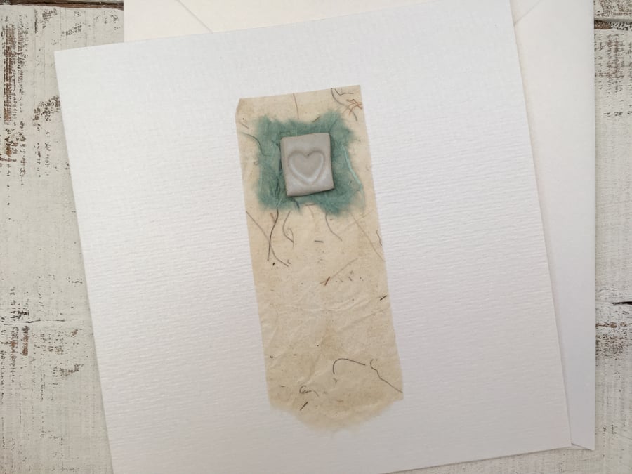 Handmade ceramic Gift card, one off, blank greetings card, ceramic design 