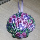 Pink and purple sweet peas handpainted shell wall art
