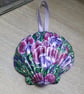 Pink and purple sweet peas handpainted shell wall art
