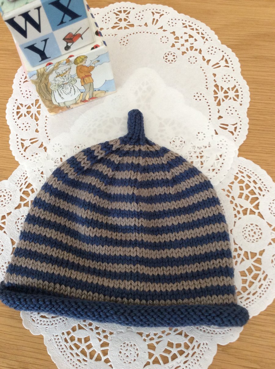 Hand Knitted Cashmere Blend  Baby Beanie 0-6 Months