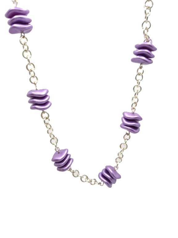 Purple ripple bead rosary link necklace