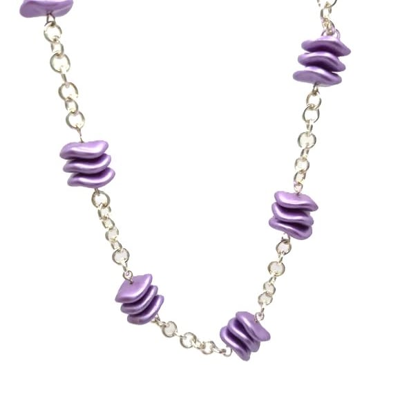 Purple ripple bead rosary link necklace