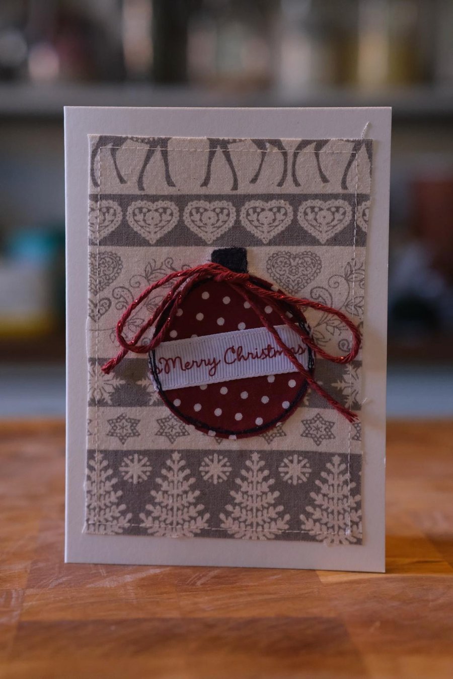 Fabric bauble Christmas card