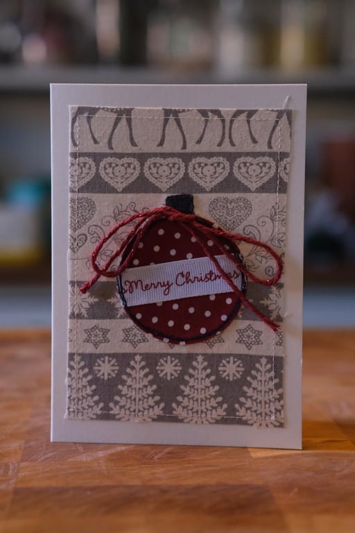 Fabric bauble Christmas card