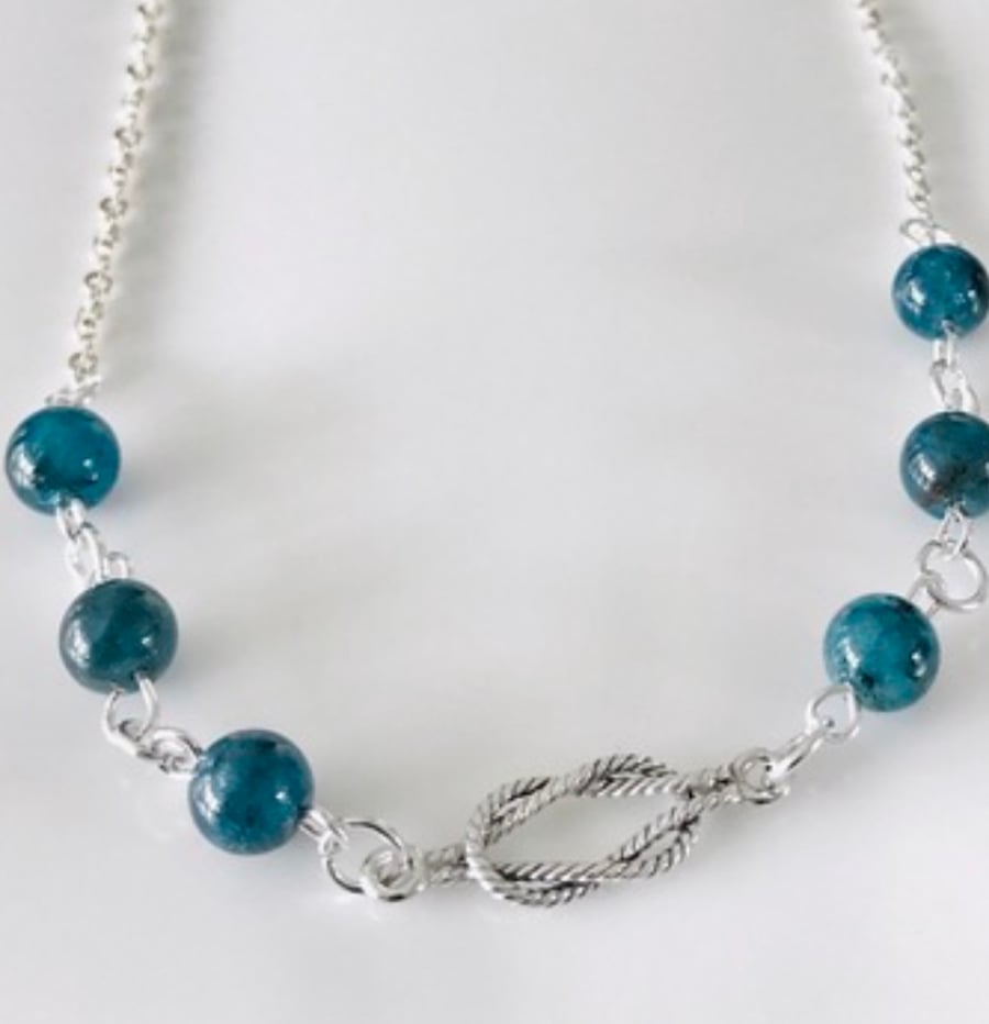 Apatite semi precious necklace with sterling silver rope connector