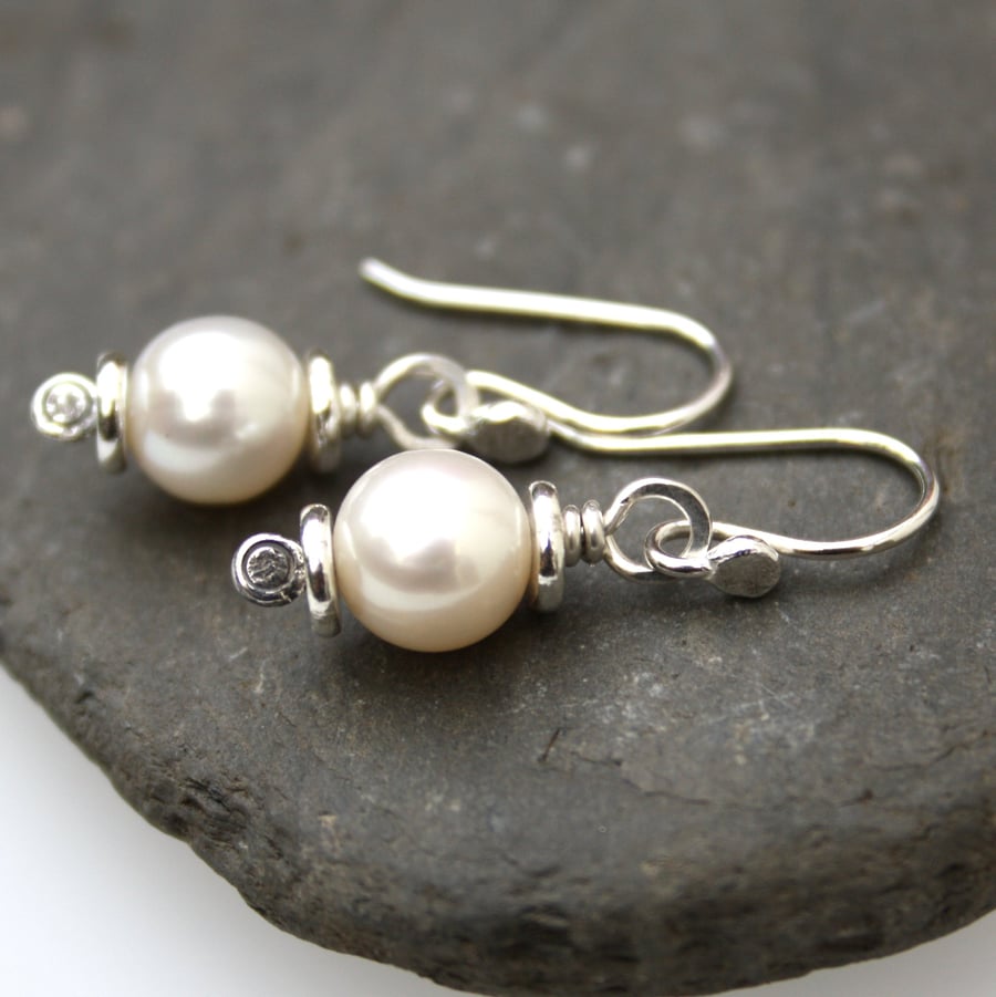 Pearl earrings, sterling silver