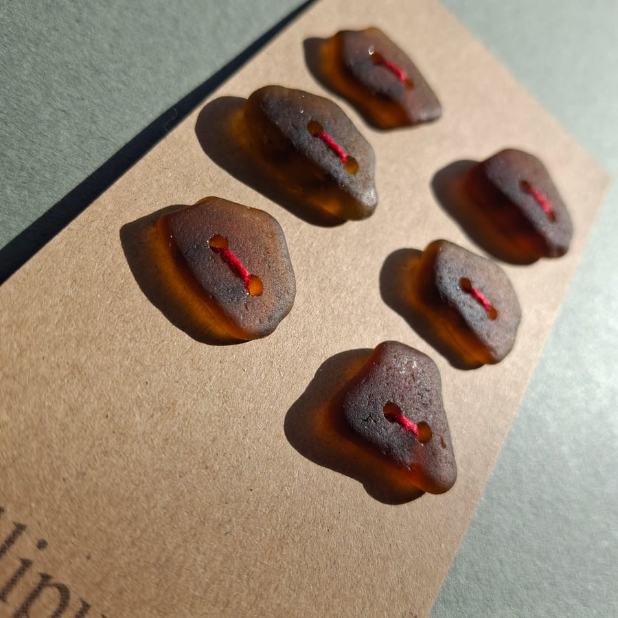 Set of six brown sea glass buttons
