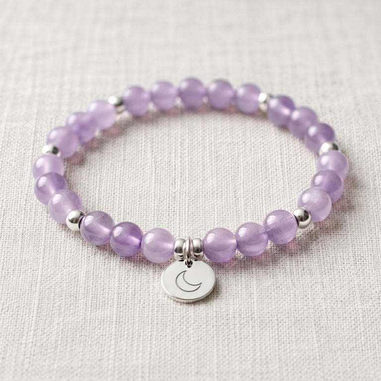 Lavender Amethyst Crystal Bracelet, Calming, Personalised Engraved Gift