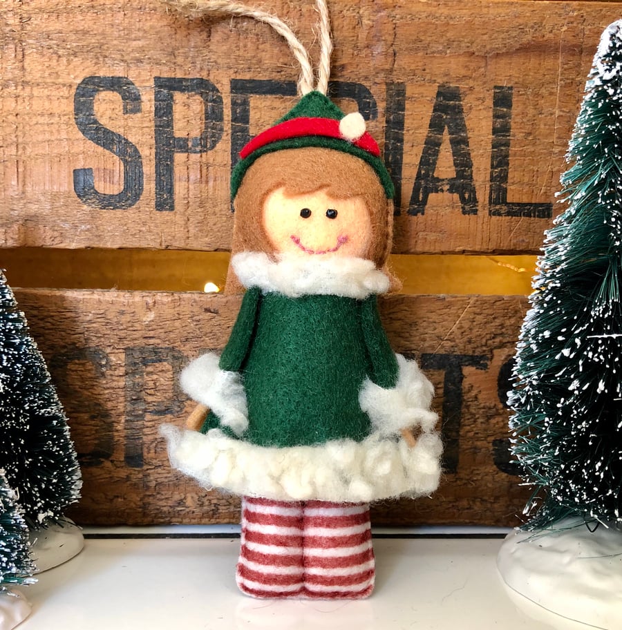 Felt Elf Christmas Decoration - Xmas - Elves - Tree - Mrs Elf - Girl - Ornament