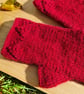 Hand Knitted Cranberry Red Lace Fingerless Gloves  - Image 3