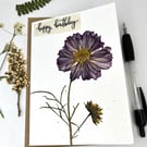 Handmade Real Pressed Cosmos, Birthday Card